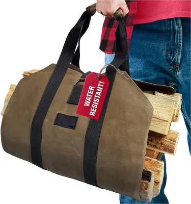 Waxed Canvas Firewood Tote Bag with Handles to Easily Carry Logs