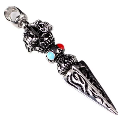 Wholesale S925 Silver Plated Diamond Demon Subduing Pestle Buddhist Beads Personalized Tibetan Silver Pendant Necklace