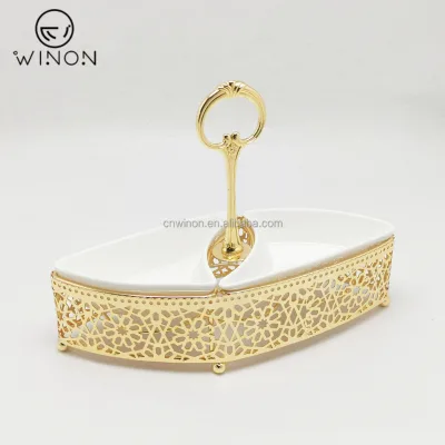 Luxury Hot Sale Hotel Restaurant Cafe Sweet Shop Metal Crafts Ceramic Sugar Salt Sweet Chocolate Bowl With Handle