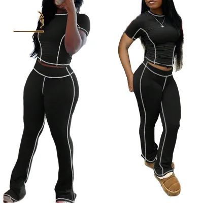 Women's Luxury Slim Fit Black Shirt and Long Pants 2-Piece Set for Spring and Fall Outfits for Leisure Tops Length Short