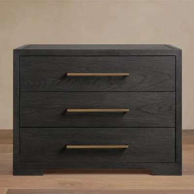 Luxury Hotel Villa Bedroom Project Furniture 3-Drawer Bedside Chest with Brass Pulls Grade Modern Nightstand
