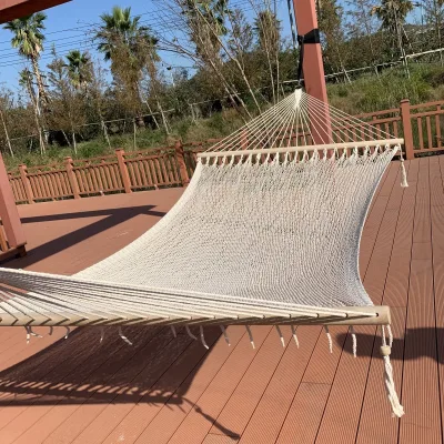 High Quality Double High Density Woven Cotton Mesh Hammock Outdoor Camping Cotton Rope Swing Anti-rollover Hammock