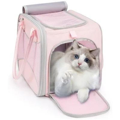 Lightweight Breathable Versatile Nylon Mesh Pet Carrier Airline Approved Daily Backpack Portable Zipper Closure Solid Pattern