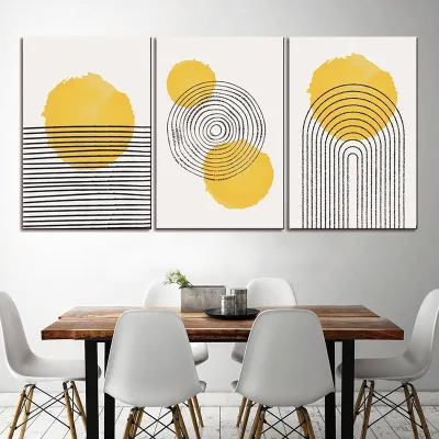 Still Life Abstract Paintings and Wall Arts 3 Pieces a Set Simple Line Geometric Print Arts Home Decor for Dining Room