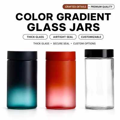 Custom Luxury Printing Gradient Wide Mouth Child Proof Borosilicate Glass Jar Plastic Child Resistant Cap Eco-friendly Packaging