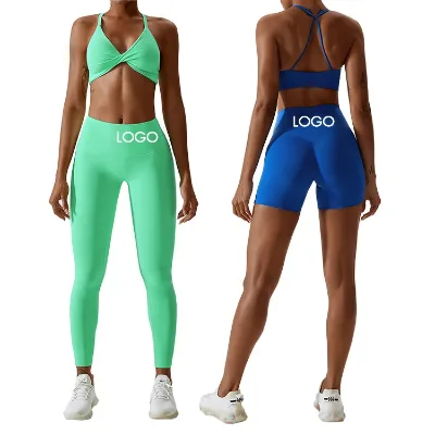 High Quality Custom Logo Backless Front Twist Sport Bra Sports Fitness Yoga Set