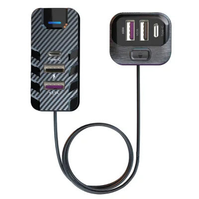 YQ2 Car Phone Charger Suitable for 66W Super Fast Charging with Cable Extension and 6-port Expansion for Rear Car Charging
