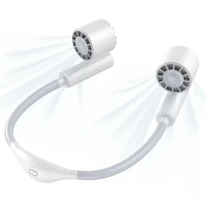 Mini Portable USB Charging Hanging Neck Fan Foldable Digital Display Sports Summer Cooling Lightweight Plastic Box RV