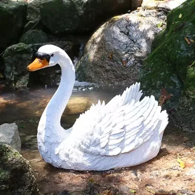 Custom Resin Garden Decoration White Life Size Swan Figurine, Polyresin Decorative Life Like Swan Garden Sculpture