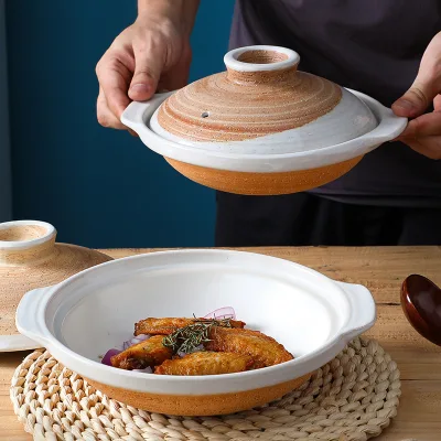 Double-Handle Earthenware Casserole Pot Ceramic Dry Pot for Gas Stove Home Hotel Use