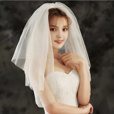 RESV23 Sparkling  3 tiers bridal veil with rhinestones bling bling wedding shoulder length short veil