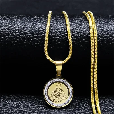 New Style Vintage Stainless Steel Necklace Retro Gold Silver Plated Necklace Religious Goddess Pendant Necklace for Women