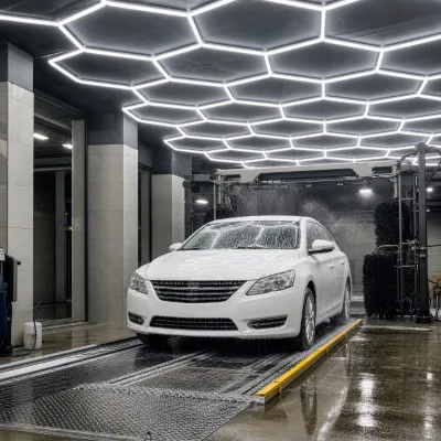 Hexagonal LED Light Rack for Car Wash Tunnel Bay Ceiling Honeycomb 6000K CRI 90 Aluminum
