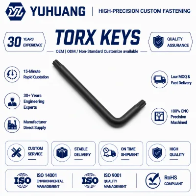 Mini L-type Torx Key Double End Torx Star Spanner 3/32" 8-32 Steel Black Hardened T5 T6 T8 T10 T20 T25 T30 Star Key Wrench