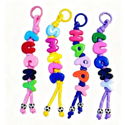 Custom New Cute Large-hole Painted Bubble Letter Bead Soccer Ball Woven Rope Keychain Bag Charm