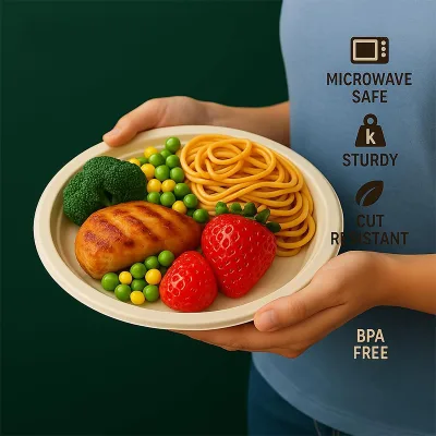 9inch Compostable Natural Bagasse Biodegradable Microwave Safe Disposable Sugarcane Camping Events Plate
