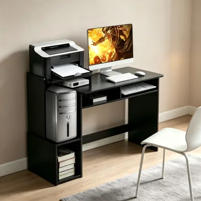 Multi-Functional 87cm H 118cm W Black MDF Anti-Drop Baffle Rounded Corner Modern Computer Desk for Dorm Bedroom Home Office Use