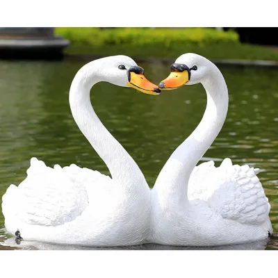 factory supply garden park decoration resin double floating swan statue