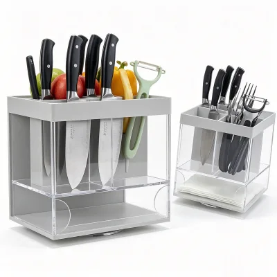 Clear Acrylic Knife Storage Box Kitchen Blade Organizer with Lid Wholesale