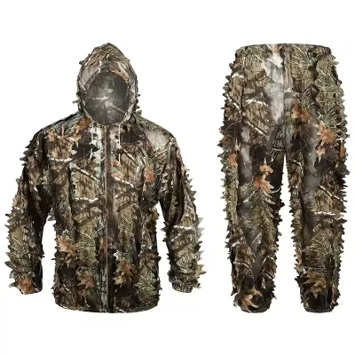 Fronter Leaf Unisex Bionic Camouflage Waterproof Breathable Windproof Clothing for Outdoor Photography Bird Watching CS Training