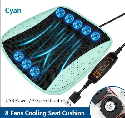 Oem Summer Car Seat Cushion Cooling Ventilated Seat Pad USB Fan Breathable Ice Silk Cover Strong Airflow Massage for Car Use
