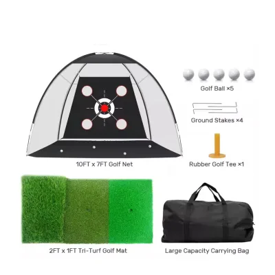 Factory Golf Practice Goal with Practice Mat,Golf Hitting Aid Nets for Golf Clubs ,Practice Driving Chipping Training Swing