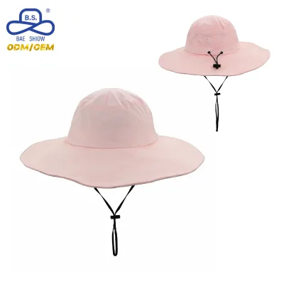 Wholesale Wide Brim Fashion Laser Cut Perforated Breathable Pink Waterproof Nylon Summer Hat for Unisex Outdoor Wear