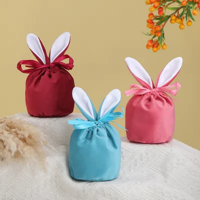 New Rabbit Ears Candy Bag Easter Bags Velvet Draw String Candy Bags Gift Packing Party Decoration Navidad