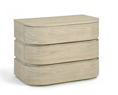Curved 3-Drawer Chest White Washed Oak Veneer Standard Modern Wide Dresser Storage Cabinet for Bedroom/Living Room Home