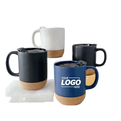 Large 15oz Eco-Friendly Ceramic Coffee Mug with Cork Bottom & Lid Custom Gift for Mom Dad Coffee/Latte/Tea Lovers
