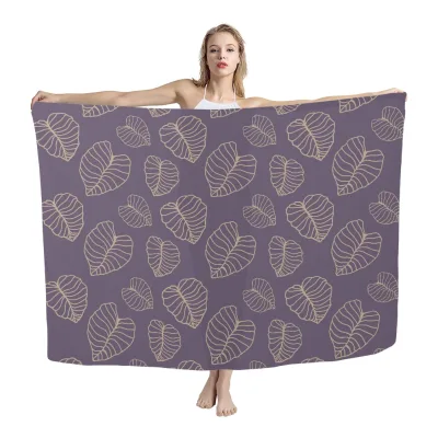 Print on Demand Taro Leaves Custom Hot-selling Woven Beach Towel Swimsuit Cover up Wrap Bikini Sarongs Beach Wear for Women