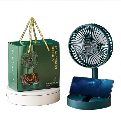 2024 Folding Portable Fan Desktop Standing Fan USB Rechargeable Wireless Telescopic Fans with Promotional Gift Box