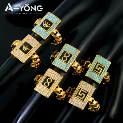 Fashion Design New Dubai 18k Gold Plated Rings Non Tarnish Hip Hop Style Crown Blue Zircon Women Ring for Gift