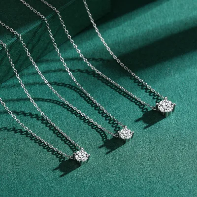 925 Sterling Silver Rhodium Plated Single Stone Zircon Pendant Necklace Minimalist Cross Chain Wedding Light Luxury Jewelry