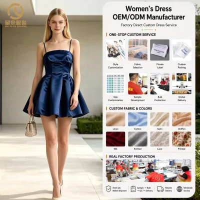 Factory Direct Blue Solid Woven Chiffon Casual Dress Bandeau Neck Loose Skirt Digital Printing Natural Mini Length Customizable