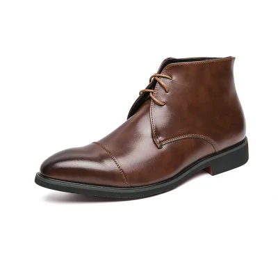 Men's Leather Lace-Up Ankle Boots Anti-Slippery Soft Comfort Winter Autumn Fashion Casual PU Midsole Metal Eyelets Urban Street