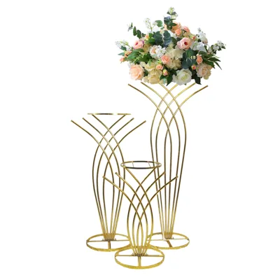 Gold Flower Stand with Metallic Decorative for Wedding and Birthday Parties Home Display Metal Material