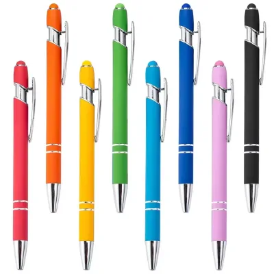 Business Gifts Metal 2 in 1 Stylus Pen Soft Cover Promotional Multi-colored Ballpoint Pen Aluminum Touch Stylus Custom Logo Pens