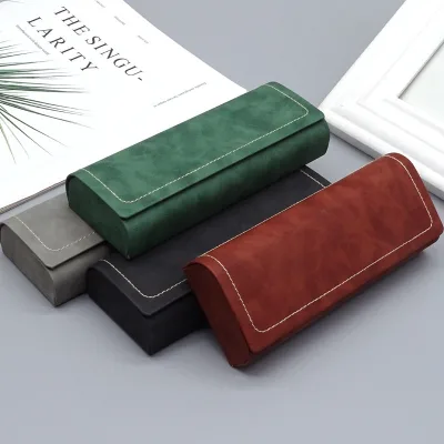 Student Retro Rectangle PU Leather Optical Myopia Glasses Case Eyeglass Box Factory-Printed Logo Wholesale Handmade