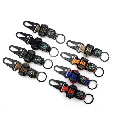 For In-stock Seven-strand Paracord Braided Carabiner Keychain with Quick-release Buckle Woven Compass Key Ring Model