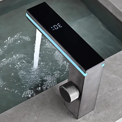 Smart LED Temperature Display Faucet | Modern Waterfall Style Bathroom Washbasin Mixer Faucet Suitable for Hotels and Bathrooms