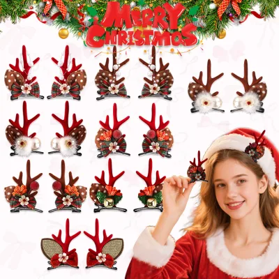 Cute Christmas Reindeer Antlers Hair Clips Reindeer Hairpin Holiday Deer Horn Barrettes Hair Accessories Party Favors Gifts