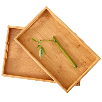 Bamboo Wooden Rectangular Japanese Style Tea Tray with Flat Handle High Quality Customized Logo
