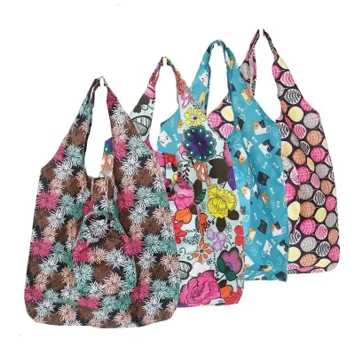 Custom Logo Printed Reusable Shopping Bags Handle Design Polyester Grocery and T-Shirt Bags for Packaging and Promotion