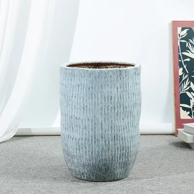Modern Mid-Century Aesthetic Ceramic Flower Pot Nordic Vertical Line Planter for Luxury Indoor Outdoor Garden Decor
