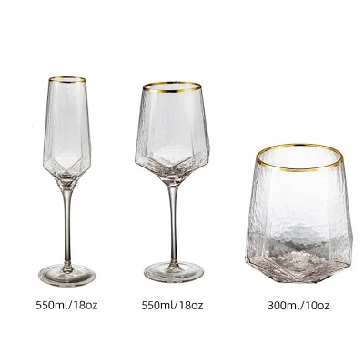 Wholesale 300ml/550ml Gold Rim Long Stem Large Size Clear Red Wine Glass Goblet Glasses