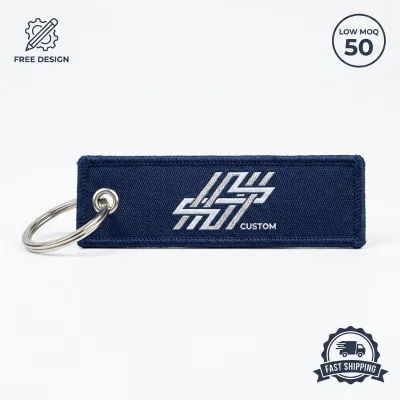 Custom Woven Cartoon Keychain Double Sided Polyester Fabric Jet Tag Brand Logo Free Design Support MOQ 100 Pieces Fast Shipping