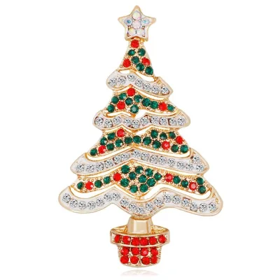 Wholesale Christmas Tree Brooch European and American Fashion Water Diamond Jewelry Alloy Insert Drill Rhinestone Brooches
