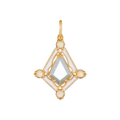 Joacii Jewelry 925 Sterling Silver 14K Gold Plated Gemstone Series White Crystal Opal Diamond Shaped Pendant