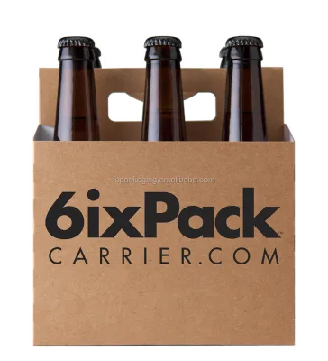 High Quality Custom 6 Bottle Holder Kraft Cardboard Beer Soda Carrier Box Matte Finish Safe and Easy Handle for Packaging